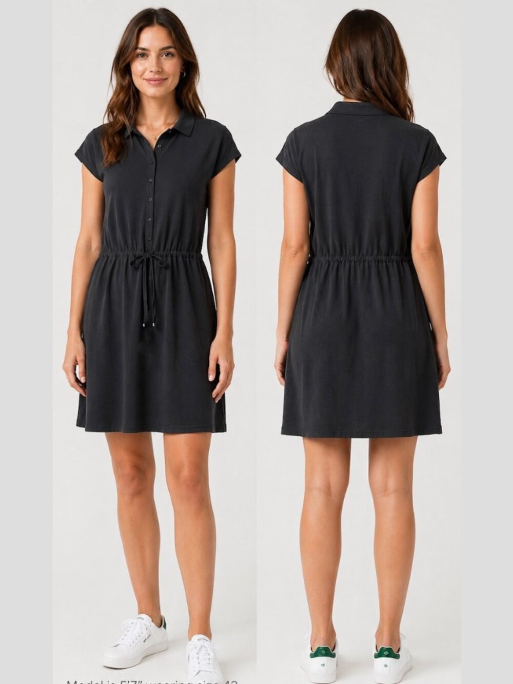 Lacoste Polo Shirt Dress Black Buttoned Collar Size 42 Large Womens